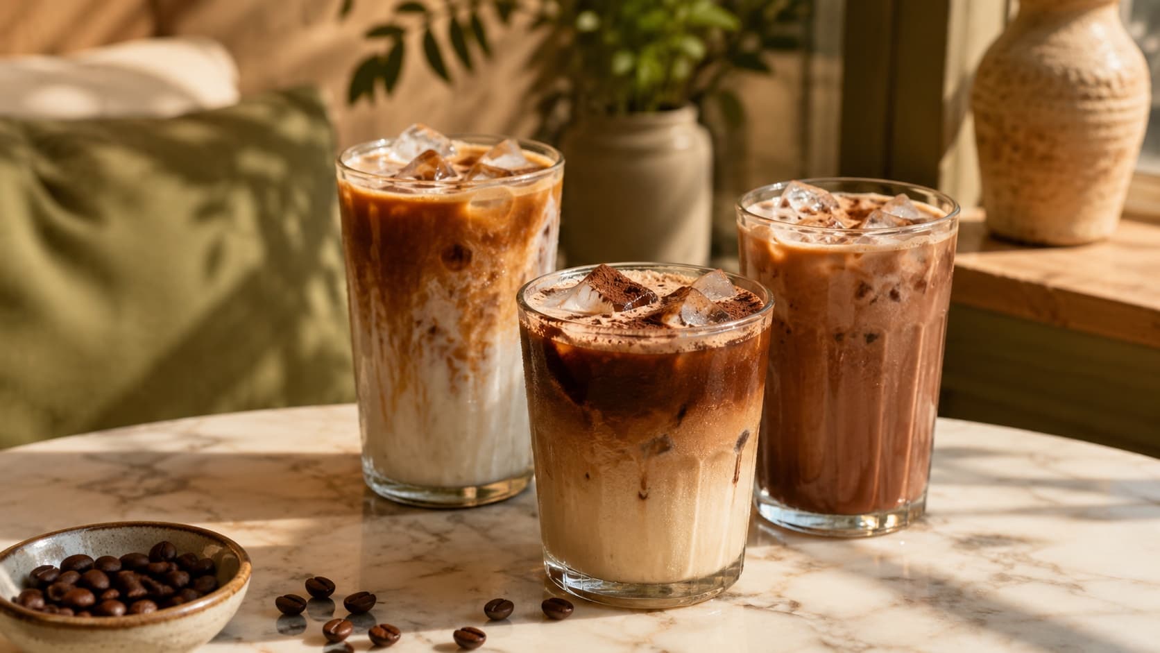Iced coffee drink in a clean modern cafe style.