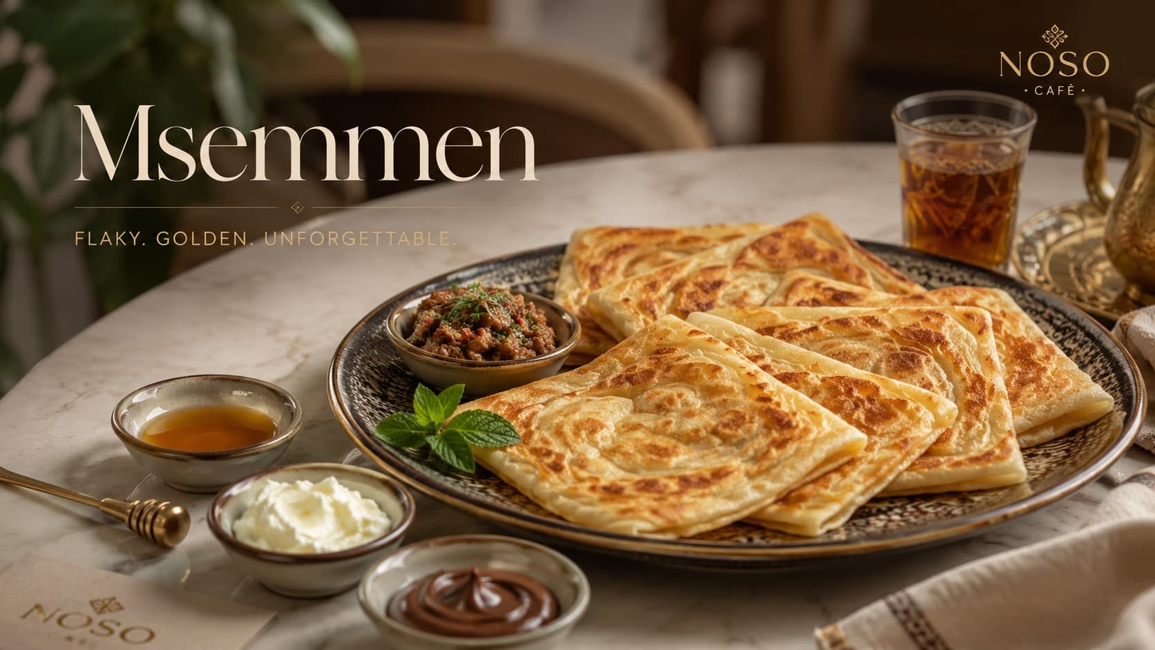 Msemmen served in a casual premium cafe style.