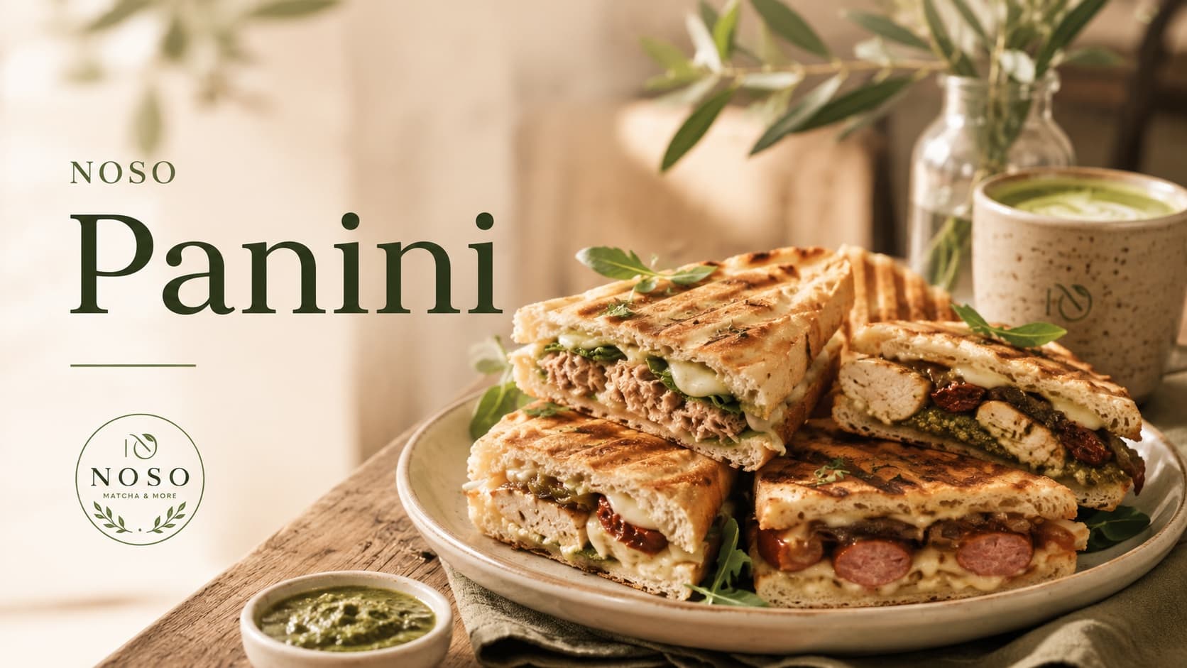 Warm panini served in a casual premium cafe style.