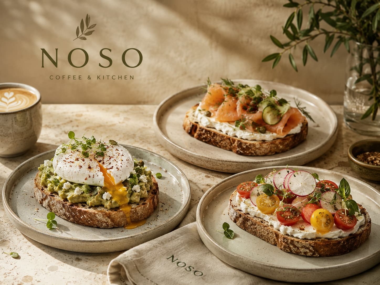Premium toast plate in a warm modern cafe style.